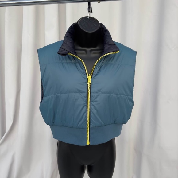 Anatomie Vest Lennon Cropped Puffer Peacock Navy Zipper Reversible Size M - Picture 6 of 10